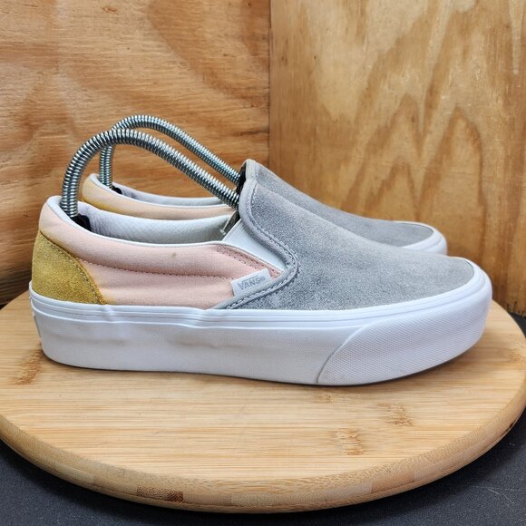 Womens Vans Classic Slip On Colorblock Suede Canvas Platform Sneakers - Picture 1 of 11